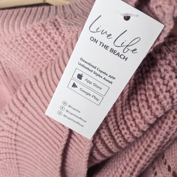 Blush Pink Cutout Pointelle Knit Sweater, XS/Pink - Picture 6 of 6